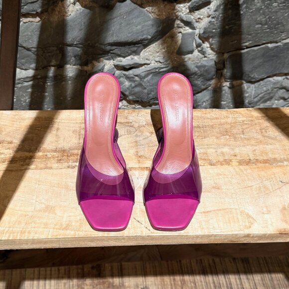 Amina Muaddi Purple Lupita Glass Heeled Mules - Picture 2 of 13